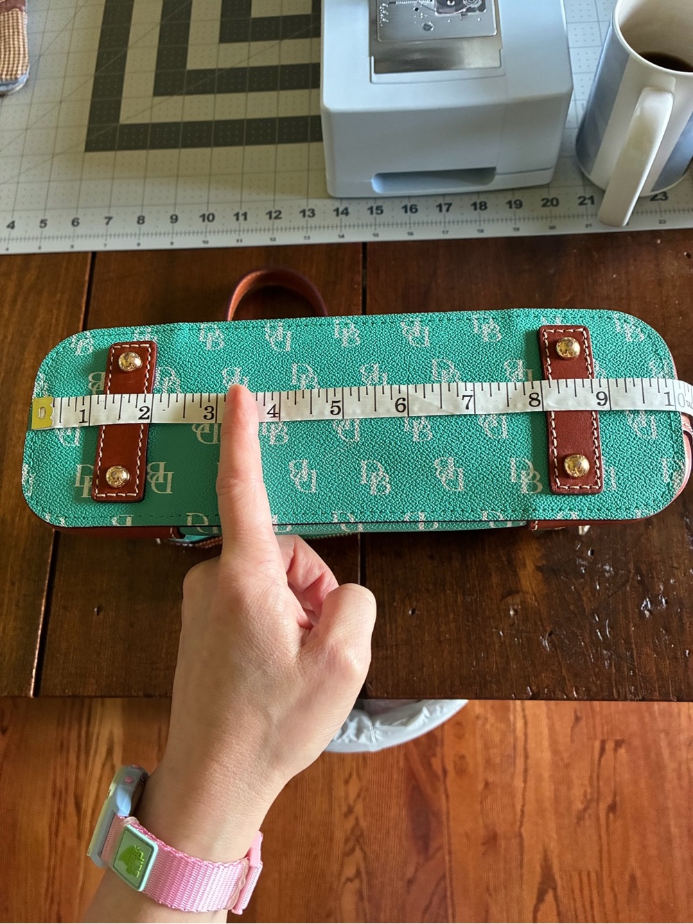 Vtg Dooney & Bourke Greta Small Teal Turqoise Signature Hobo SoHo Baguette Purse - Picture 8 of 10